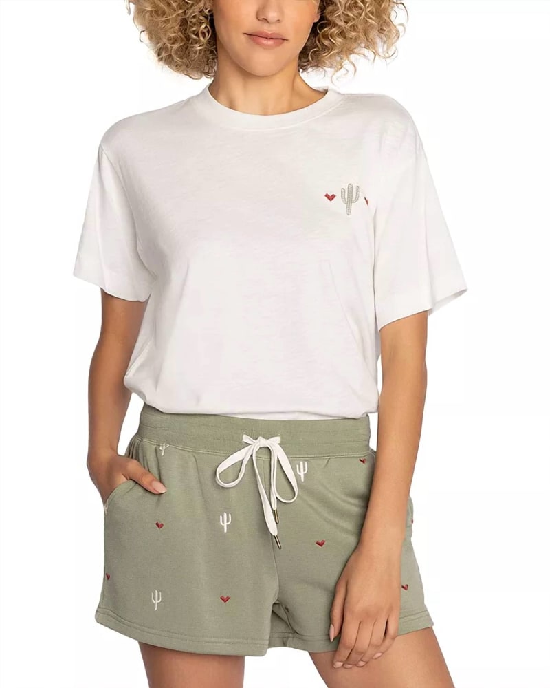 Front of a model wearing a size L Women'S Wild Lands Short In Light Olive in Light Olive by PJ Salvage. | dia_product_style_image_id:356875
